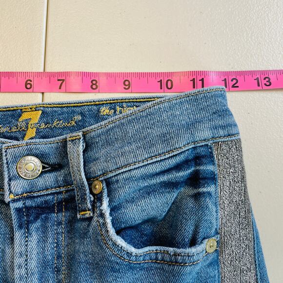 7 For All Mankind High Waist Ankle Skinny Blue Denim Silver Stripe Y2K Jeans 24 - Picture 12 of 15
